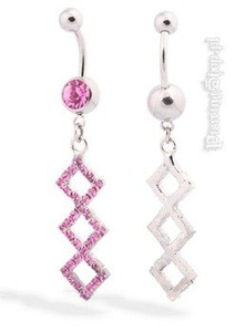 kolczyk do pępka KWADRATY oczko różowe [BST754]