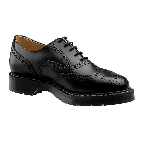 półbuty SOLOVAIR - 5 EYE OXFORD 'ENGLISH' BROGUE SHOE (BLACK HI-SHINE) S5-811-BK-G