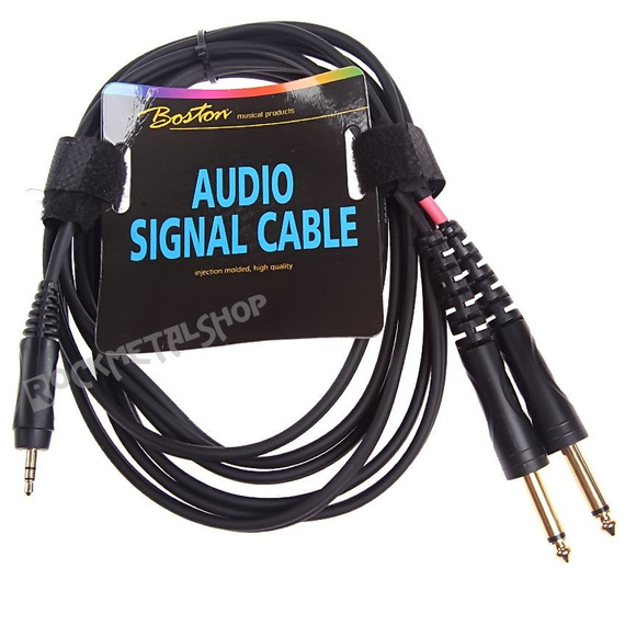 przewód audio BOSTON: 2 x jack duży (6.3mm) - jack mały stereo (3.5mm) / 0,75m