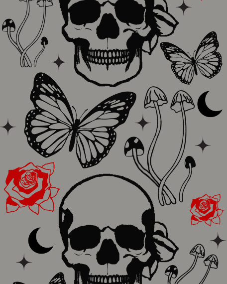 rajstopy RED ROSE SKULL PRINTED 
