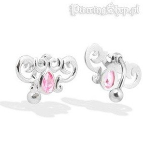 kolczyk do pępka ORNAMENT Z KRYSZTAŁKIEM oczko różowe [BST509]