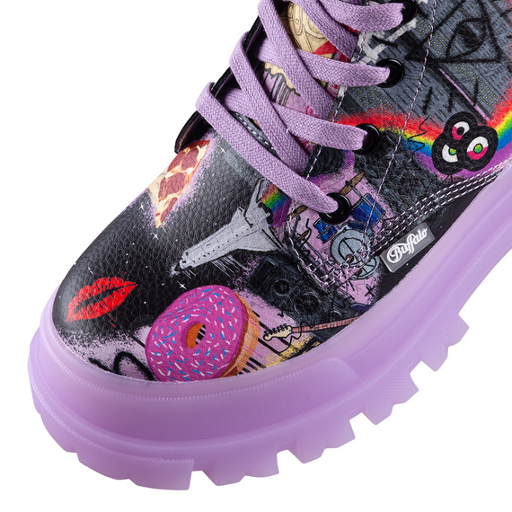 buty damskie BUFFALO - ASPHA LACE UP PURPLE/BLACK GRAFFIT VEGAN
