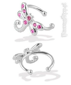 nausznica srebrna WAŻKA 2szt. różne kolory oczek RÓŻOWY [EC1-08]