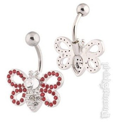 kolczyk do pępka MOTYL oczka czerwony/crystal [BST71]