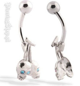 kolczyk do pępka 2 SKULLS AQ [DSB-04]