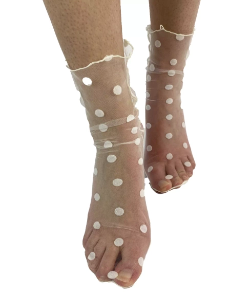 skarpetki PRZEZROCZYSTE W KROPKI białe