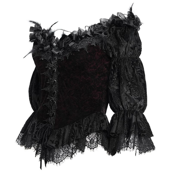 bluzka damska DEVIL FASHION - BLACK AND RED GOTHIC FLOWER 