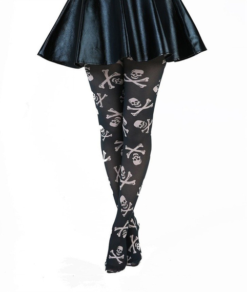 rajstopy SKULL & CROSSBONES PRINTED black