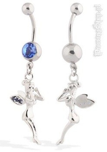 kolczyk do pępka WRÓŻKA kryształki kolor niebieski [BST723]