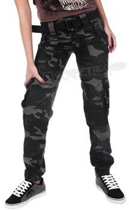 spodnie bojówki damskie LADIES PREMIUM TROUSERS SLIMMY BLACK CAMO