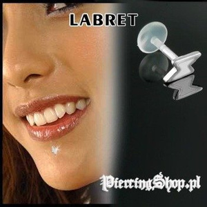 KOLCZYK DO BRODY LABRET(bioplast) BŁYSKAWICA kolor oczka BIAŁY [LA-158]