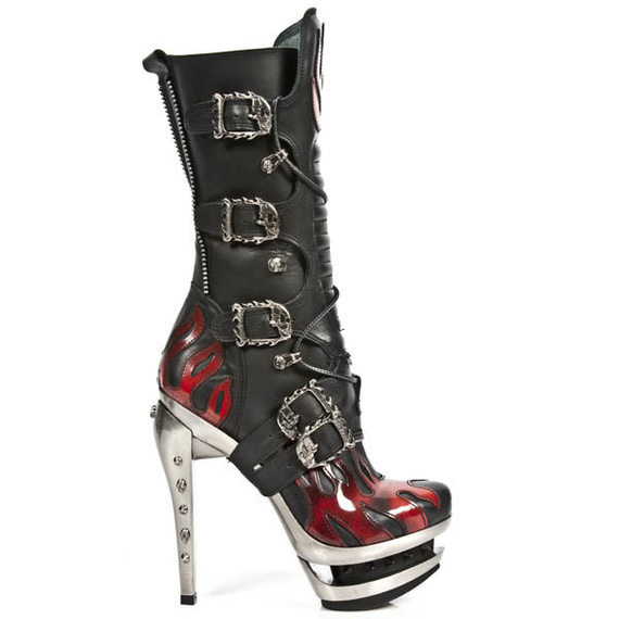 buty damskie NEW ROCK ITALI NEGRO PULIK ROJO ROCK ACERO [M.ROCK222-C2]