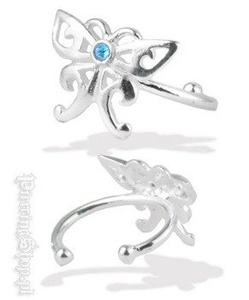 nausznica srebrna MOTYLEK 2szt. różne kolory oczek AQUA [EC1-10]