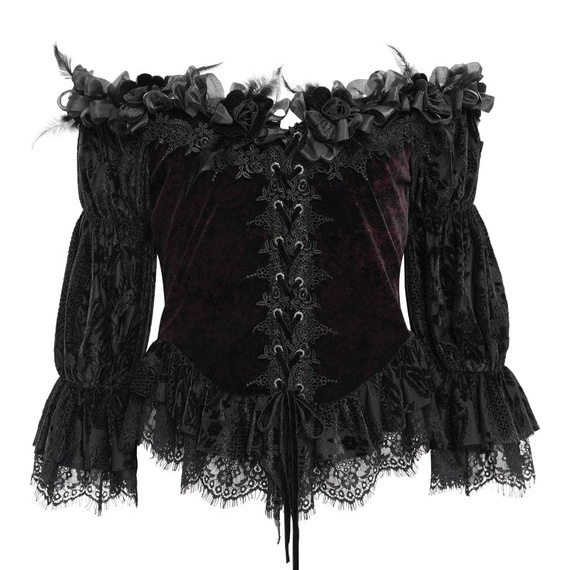 bluzka damska DEVIL FASHION - BLACK AND RED GOTHIC FLOWER 