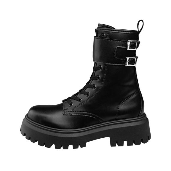 buty damskie ALTERCORE czarne 9-dziurkowe z klamrami (RENNIE VEGAN BLACK)