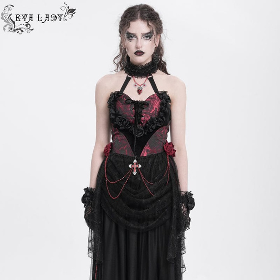 gorsetowy top DEVIL FASHION - RED GOTHIC FLOWER 