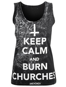 bluzka damska AMENOMEN - KEEP CALM AND BURN CHURCHES na ramiączkach (OMEN069DAR ALLPRINT WHITE)