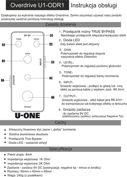 efekt gitarowy OVERDRIVE U-ONE U1-ODR1