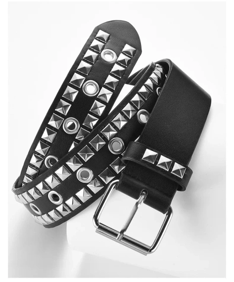 pasek z ćwiekami 3-RZĘDOWY PYRAMID skóra wegańska