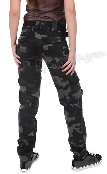 spodnie bojówki damskie LADIES PREMIUM TROUSERS SLIMMY BLACK CAMO