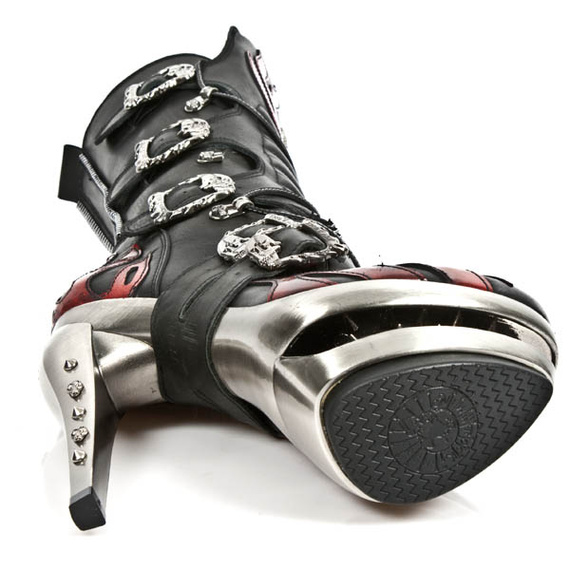 buty damskie NEW ROCK ITALI NEGRO PULIK ROJO ROCK ACERO [M.ROCK222-C2]