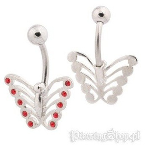 kolczyk do pępka MOTYL oczko czerwone [BST676]