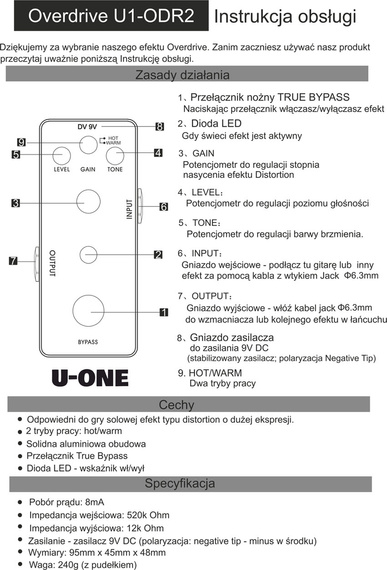 efekt gitarowy OVERDRIVE U-ONE U1-ODR2