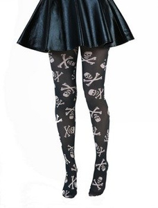 rajstopy SKULL & CROSSBONES PRINTED black