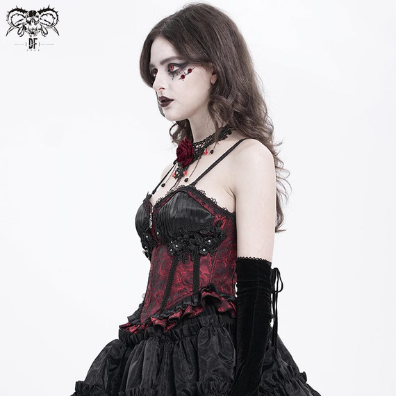 gorsetowy top DEVIL FASHION - RED GOTHIC LACE 