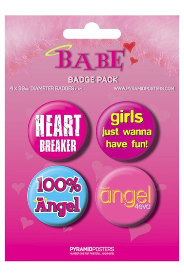 zestaw 4 przypinek BABE