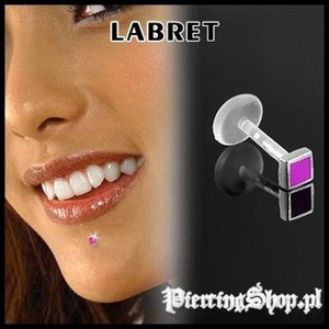 KOLCZYK DO BRODY LABRET(bioplast) KWADRACIK kolor oczka RÓŻOWY [LA-162]