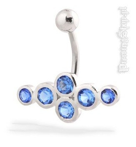 kolczyk do pępka FASHION 4 oczko niebieskie [BST563]