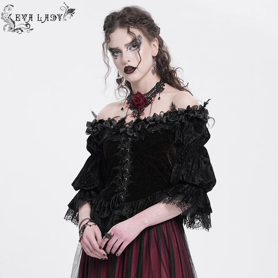 bluzka damska DEVIL FASHION - BLACK AND RED GOTHIC FLOWER 