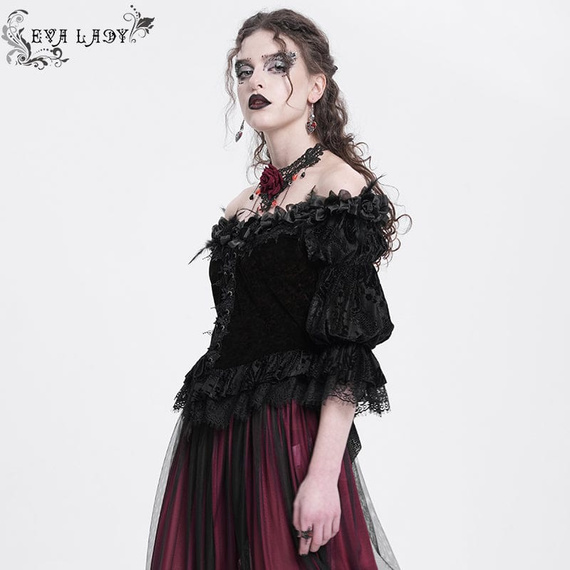 bluzka damska DEVIL FASHION - BLACK AND RED GOTHIC FLOWER 