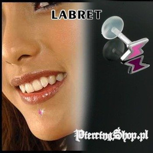 KOLCZYK DO BRODY LABRET(bioplast) BŁYSKAWICA kolor oczka RÓŻÓWY [LA-158]