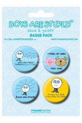 zestaw 4 przypinek DAVID & GOLIATH (BOYS ARE STUPID)