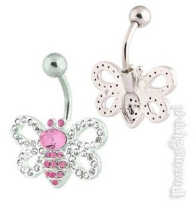 kolczyk do pępka MOTYL oczka różowy/crystal [BST71]