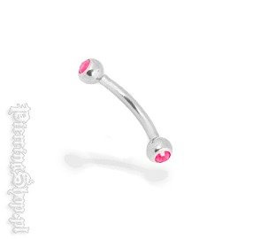 TYTANOWY KOLCZYK DO BRWI podwójne oczko różowe [TMBNDJ]