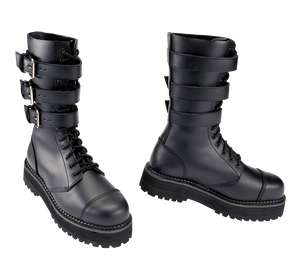 glany na wysokiej podeszwie BRANDIT - PLATEAU PHANTOM BUCKLE (14 dziurek + 3 klamry - CZARNE)