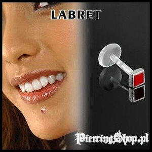 KOLCZYK DO BRODY LABRET(bioplast) KWADRACIK kolor oczka CZERWONY [LA-162]