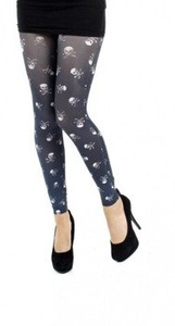 rajstopy SKULL B PRINTED CZARNE FLO footless