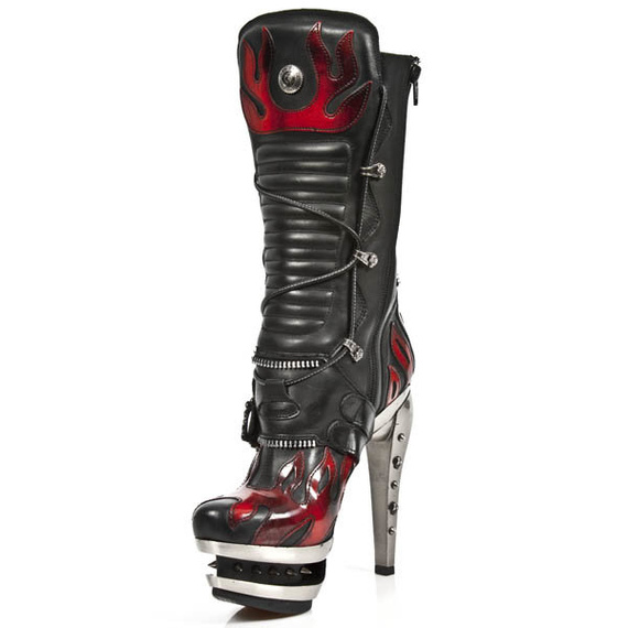 buty damskie NEW ROCK ITALI NEGRO PULIK ROJO ROCK ACERO [M.ROCK222-C2]