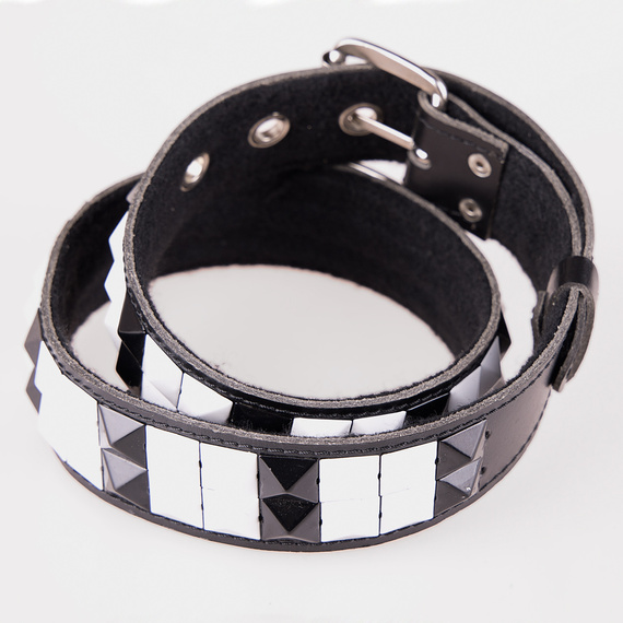 pasek z ćwiekami PYRAMID 2-RZĘDY, skóra ekologiczna