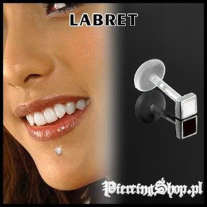 KOLCZYK DO BRODY LABRET(bioplast) KWADRACIK kolor oczka BIAŁY [LA-162]