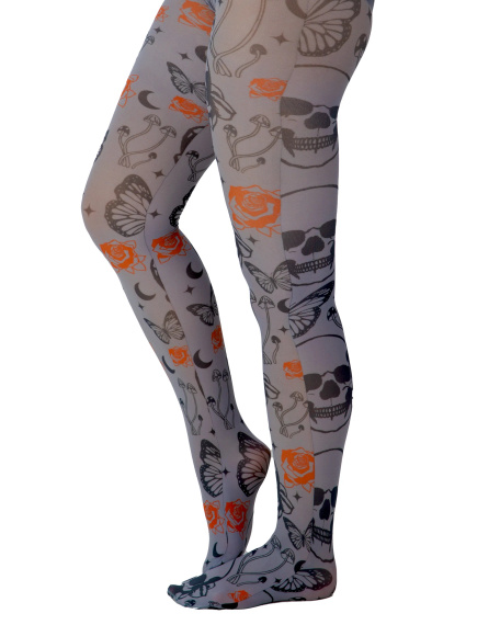 rajstopy RED ROSE SKULL PRINTED 