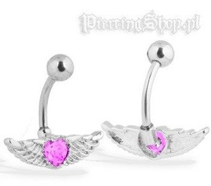 kolczyk do pępka SKRZYDŁA kolor oczka RÓŻOWY [BCZ53]