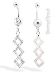 kolczyk do pępka KWADRATY oczko crystal [BST754]