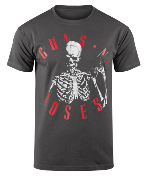 koszulka GUNS N' ROSES - SKULL HOLDING ROSE szara