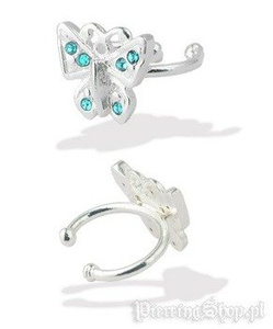 nausznica srebrna MOTYLEK 2szt. różne kolory oczek AQUA [EC1-11]