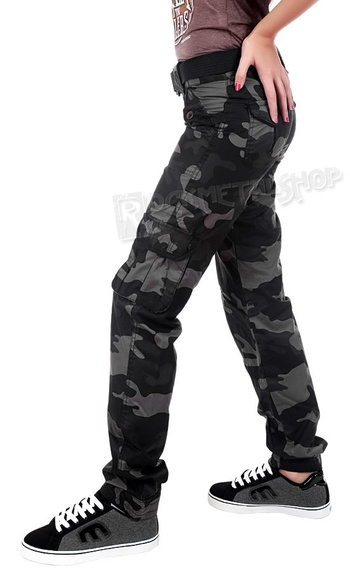 spodnie bojówki damskie LADIES PREMIUM TROUSERS SLIMMY BLACK CAMO